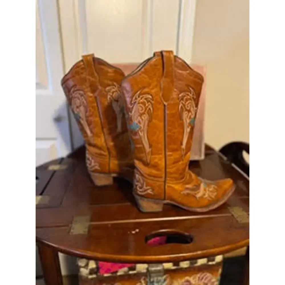Circle G by Corral Cognac Turquoise Cross and Wing Cowgirl Boots